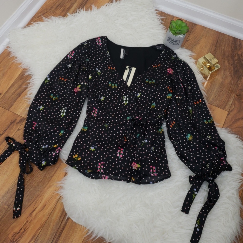 Topshop black floral print blouse